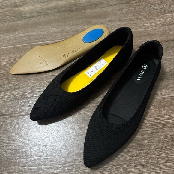 New Vivaia Pointed-Toe Ballet Flats knit pointy toe shoes black size 41.5 US 10 - Picture 1 of 10